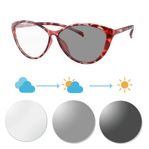 Photochromic Progressive Multifocus Reading Glasses Blue Light Filters Cateye Frame Big Face Spectacle Lady - C3 Photo Grey/custom Cyl