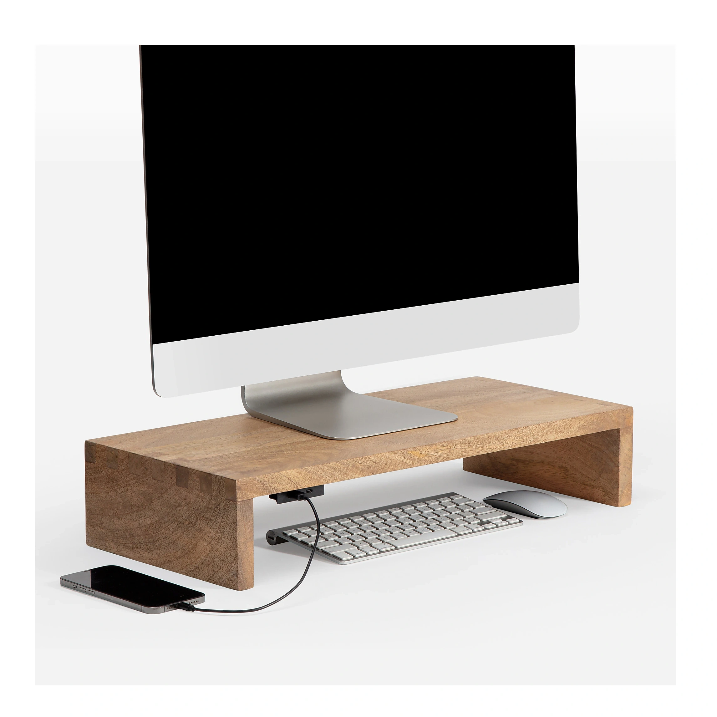 Anji Mountain Mango Wood Monitor Stand With Two Usb Ports Up To 32 Monitor Natural
