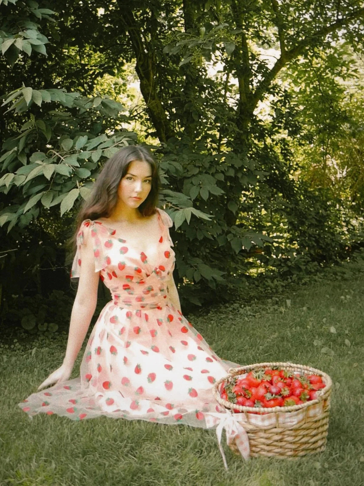Pink 1950s Strawberry Mesh Swing Dress