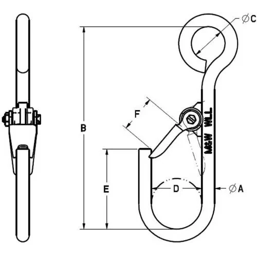 M&w 5/16" Alloy Latching J-hook, Style B 230 Lb. Capacity