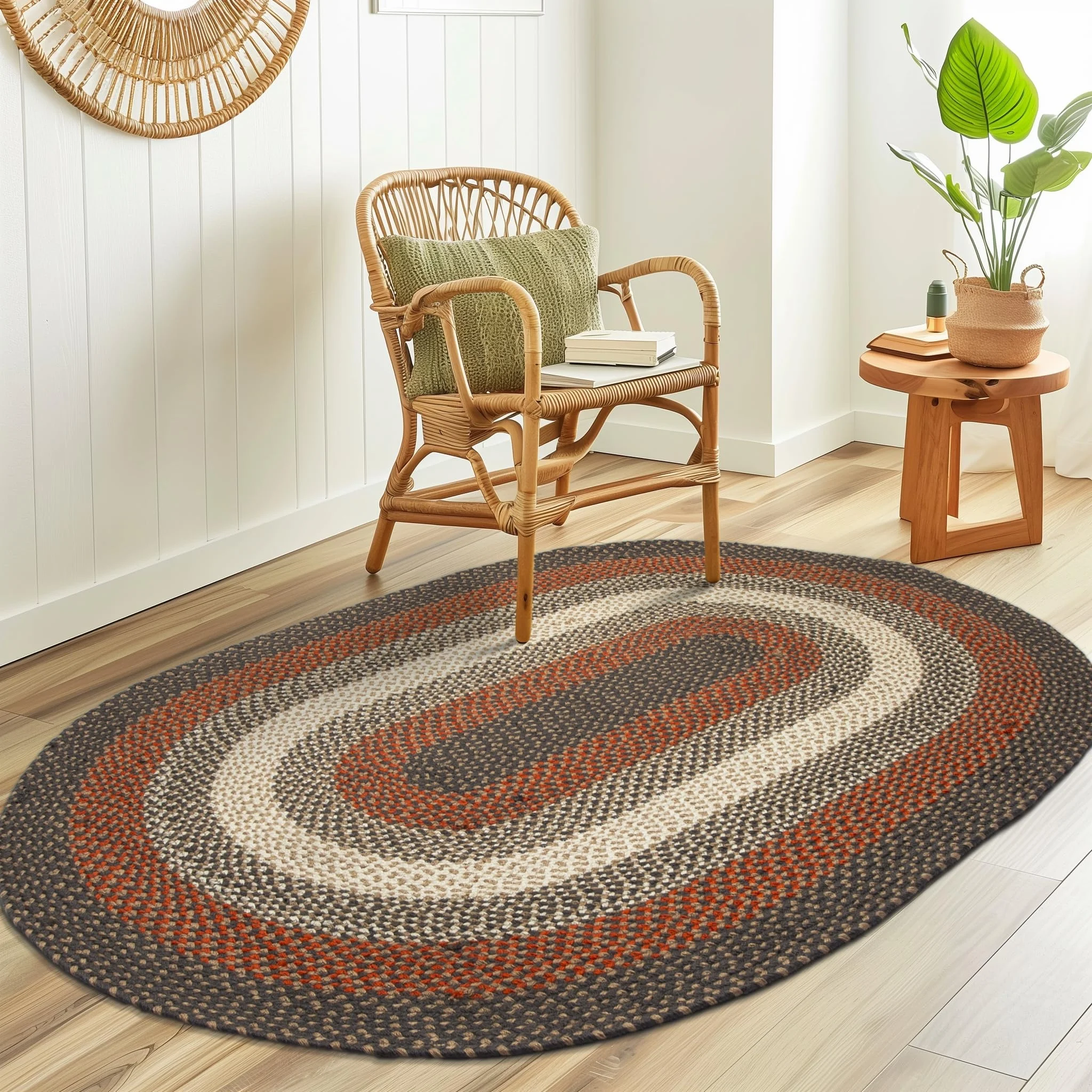 Red, Gray Indoor Outdoor Braided Rug For Patios, Porches And Kitchens - Bradford Collection - Oval/6' X 9'