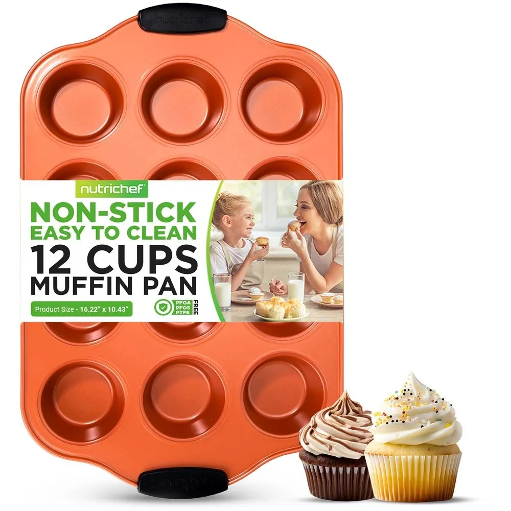 12 Cup Muffin Pan - Nonstick Carbon Steel Bake Pan With Black Silicone Handles, Compatible With Models: Ncsbs54s, Ncsbs52s (copper)
