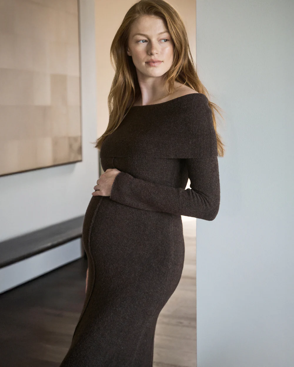 Tyla Off Shoulder Knit Dress Chocolate M