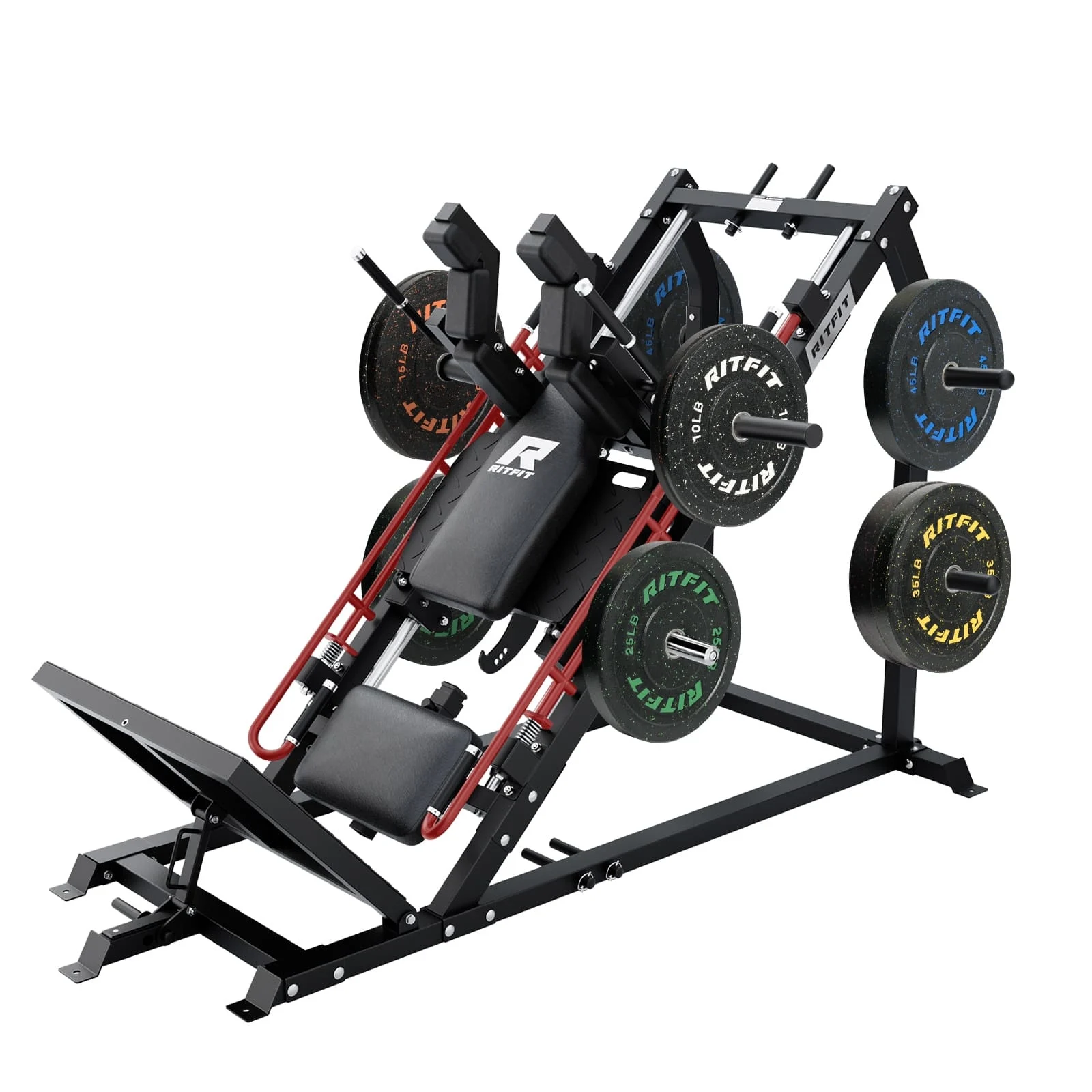 Ritfit Gazelle Pro 3-in-1 Leg Press & Hack Squat Machine Set - Red/fleck Bumper Plates/370lbs