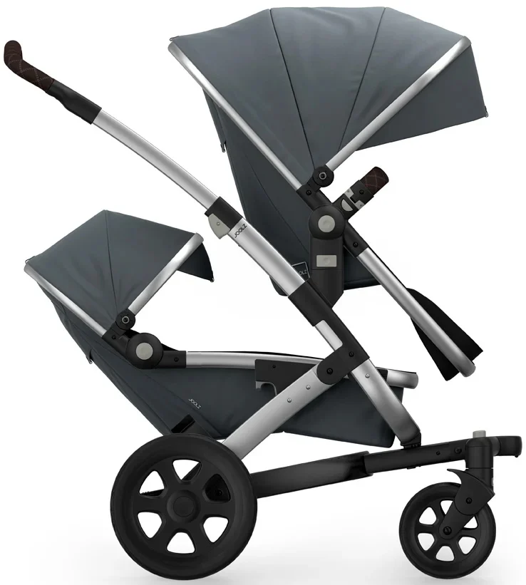 Joolz Geo 2 Tailor Twin Stroller - Silver/grey/black/dark Brown Double-stitched