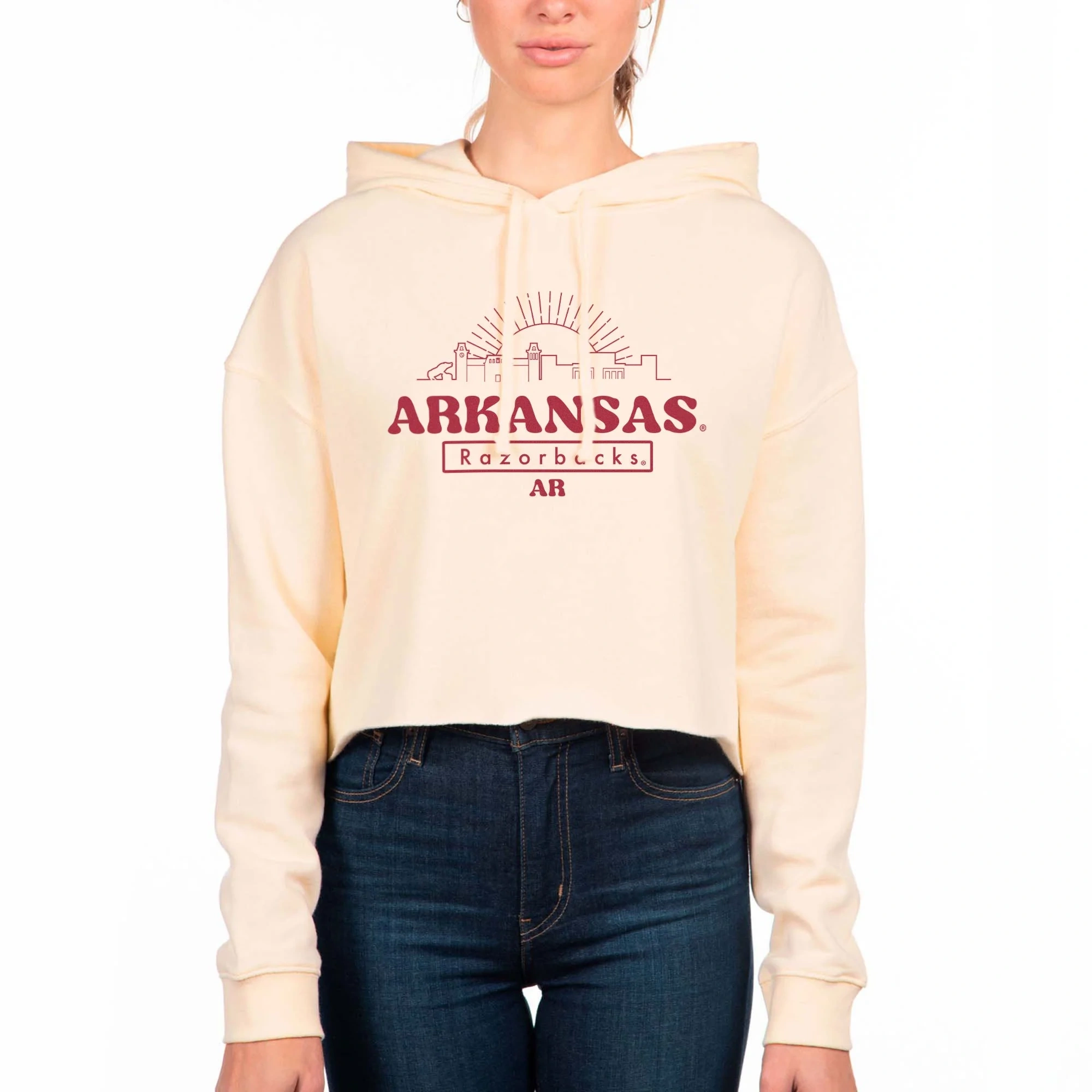 Uscape University Of Arkansas Old School Crop Hoodie, Bone - M