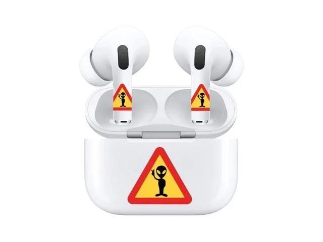 Airskins - Decals For Airpods Pro & Pro 2, Alien Caution Design, Scratch-resistant, Precision Fit, Wireless Charging Friendly, Easy Application,