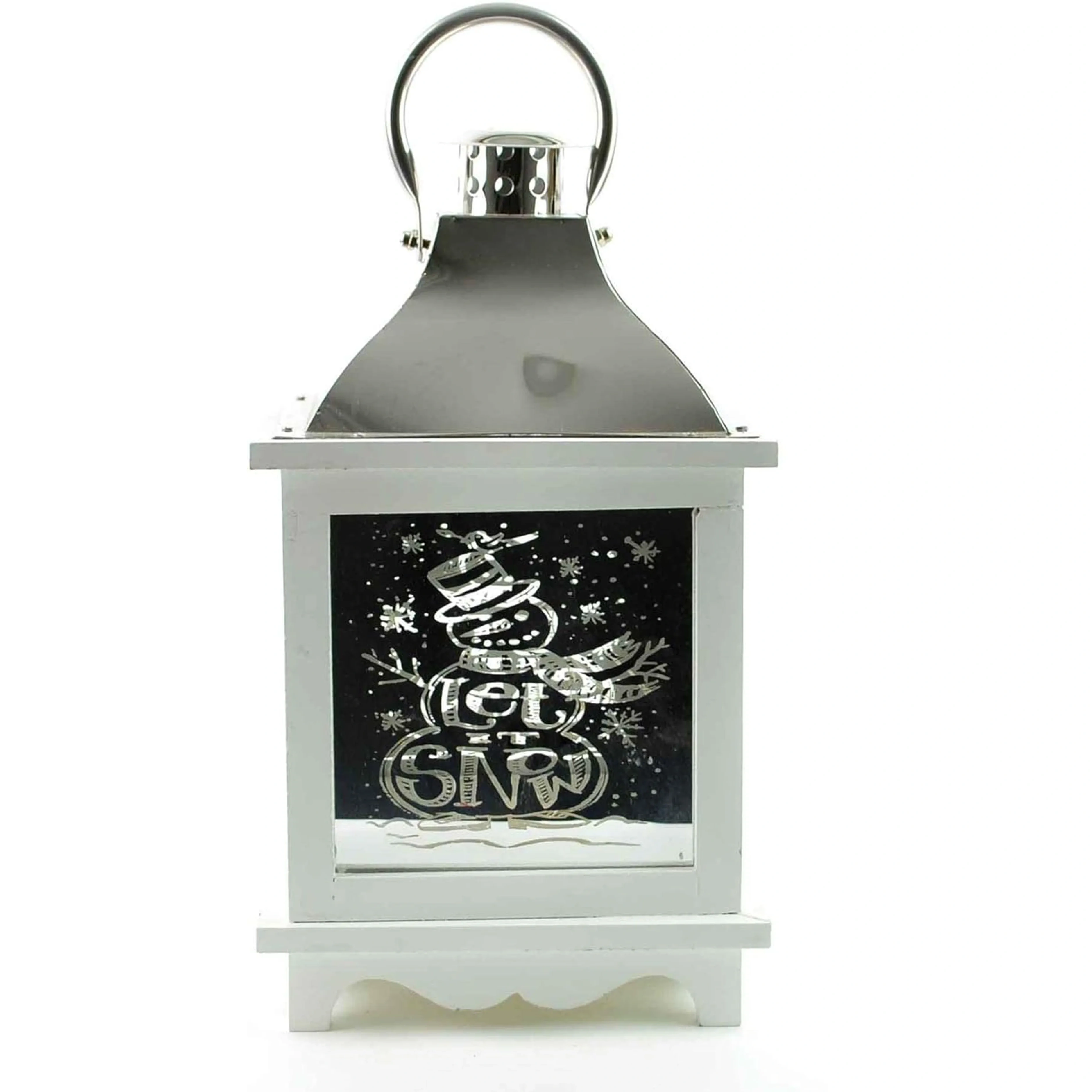 Let It Snow White Christmas Lantern Wooden Warm Led Light Nativity Indoor Decorations