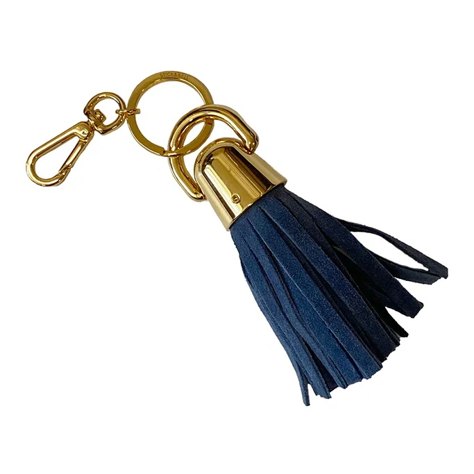 Suede & Solid Brass Bell Cap Keychain - Rust