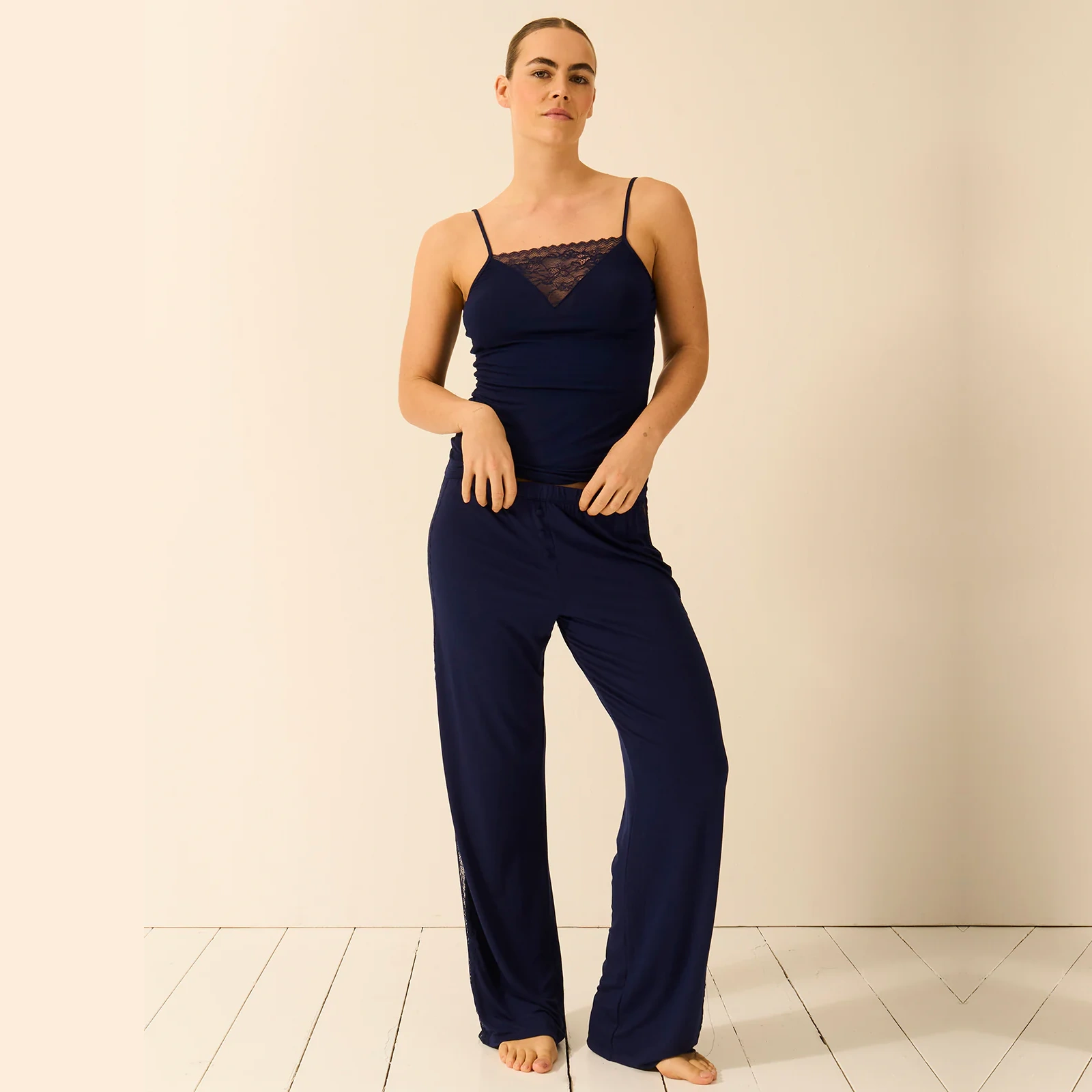 Eco Lace Long Pyjama Bottoms - Navy - 1x