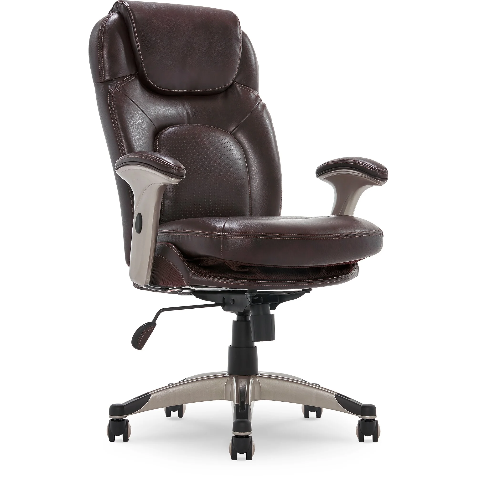 Serta Works Ergonomic Faux Leather Swivel Executive Chair With Back In Motion Technology, Chestnut