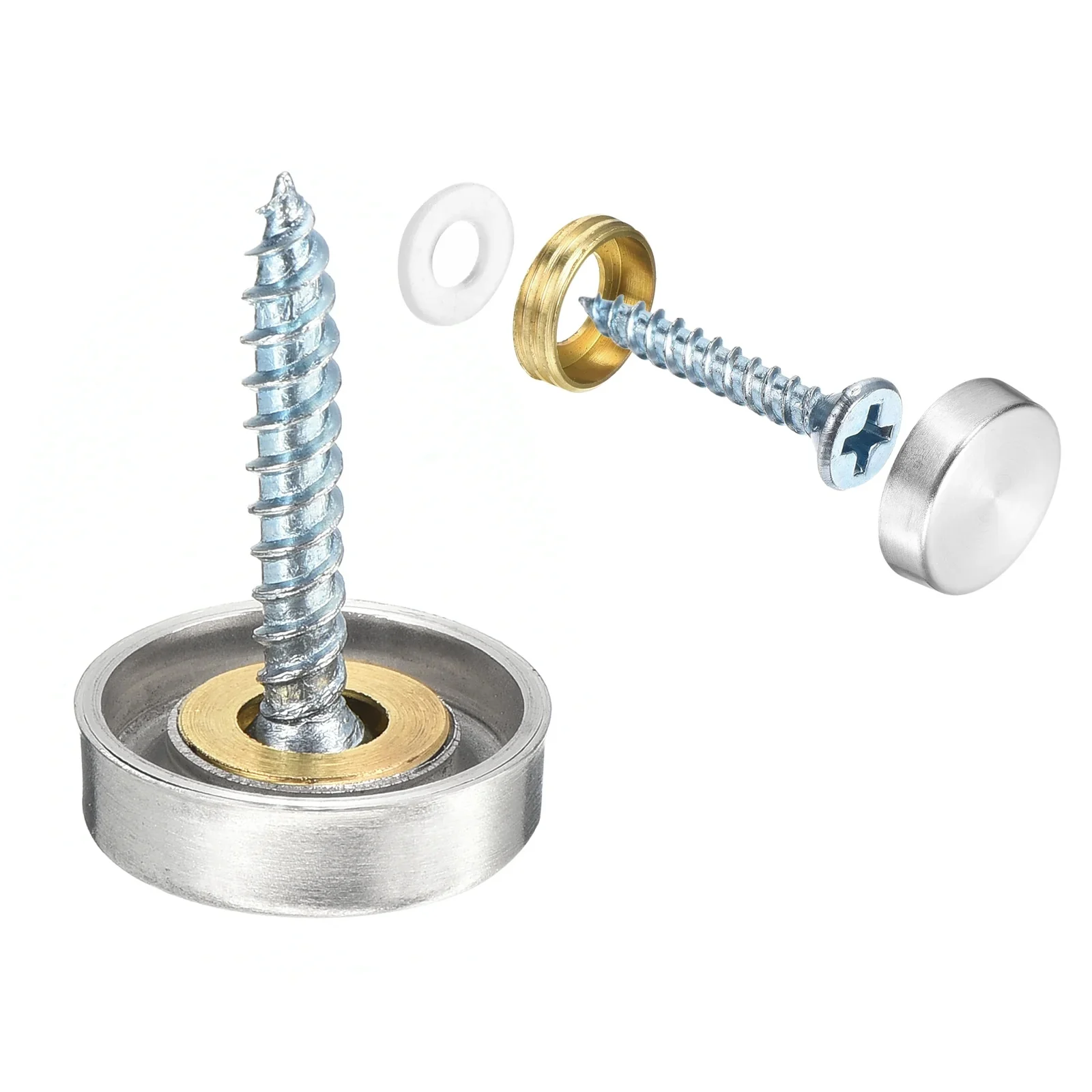 Uxcell 24 Pcs Screw Covers Caps, Stainless Steel Mirror Screws, 16mm Dia, Silver