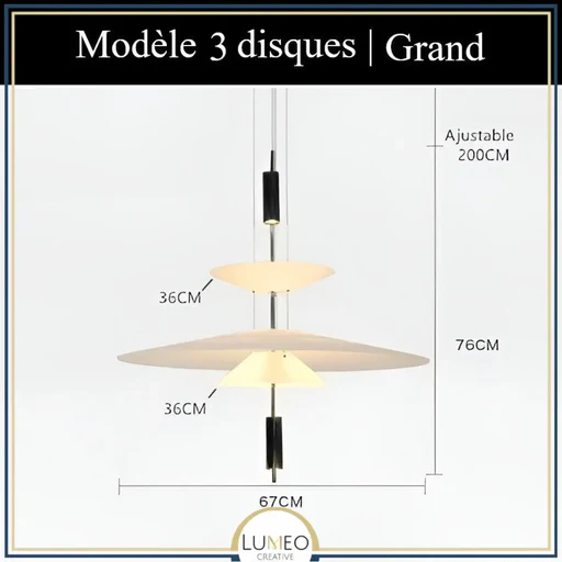 Suspension Au Design Architecturale À Disques Superposés - 3 Disques | Grand/or/blanc Chaud