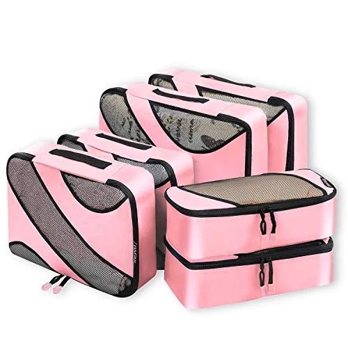 6 Set Packing Cubes,3 Various Sizes Travel Luggage Packing Organizers (pink)