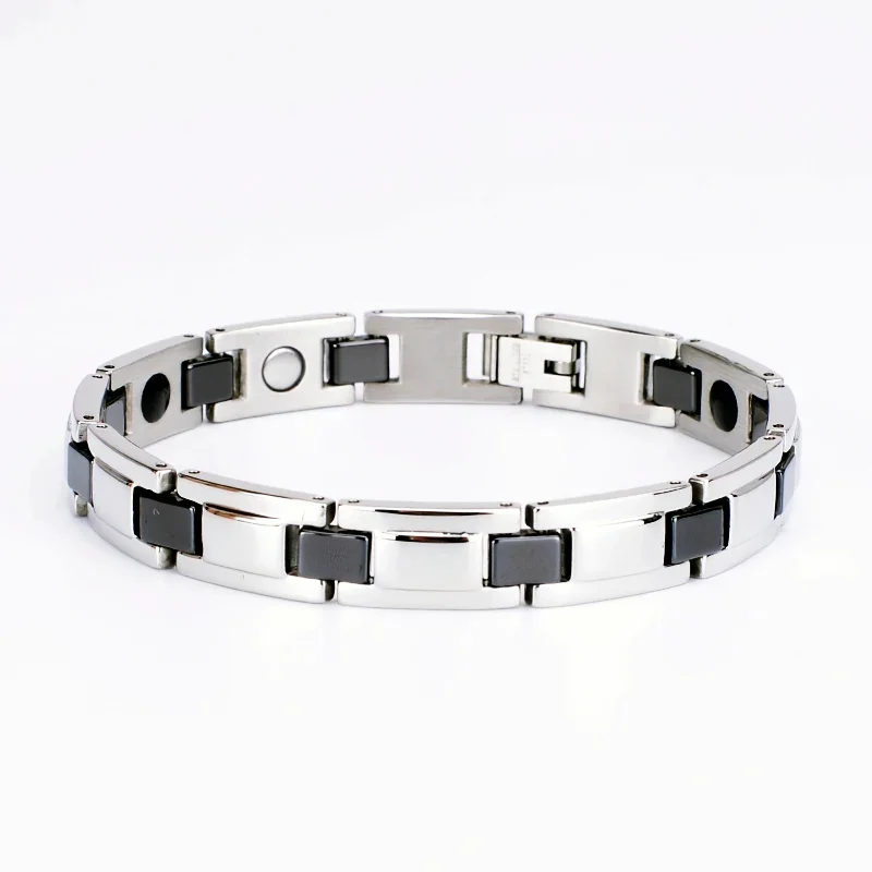 Stainless Steel Energy Bracelet 4-in-1. Silver/black Color. Model Sy370d