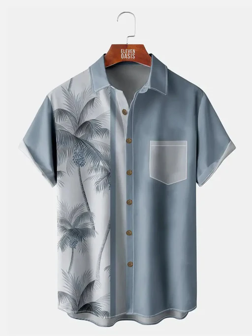 Tall Men's Coconut Tree Casual Breathable Hawaiian Short Sleeve Shirt - Purple/7xlt/cotton