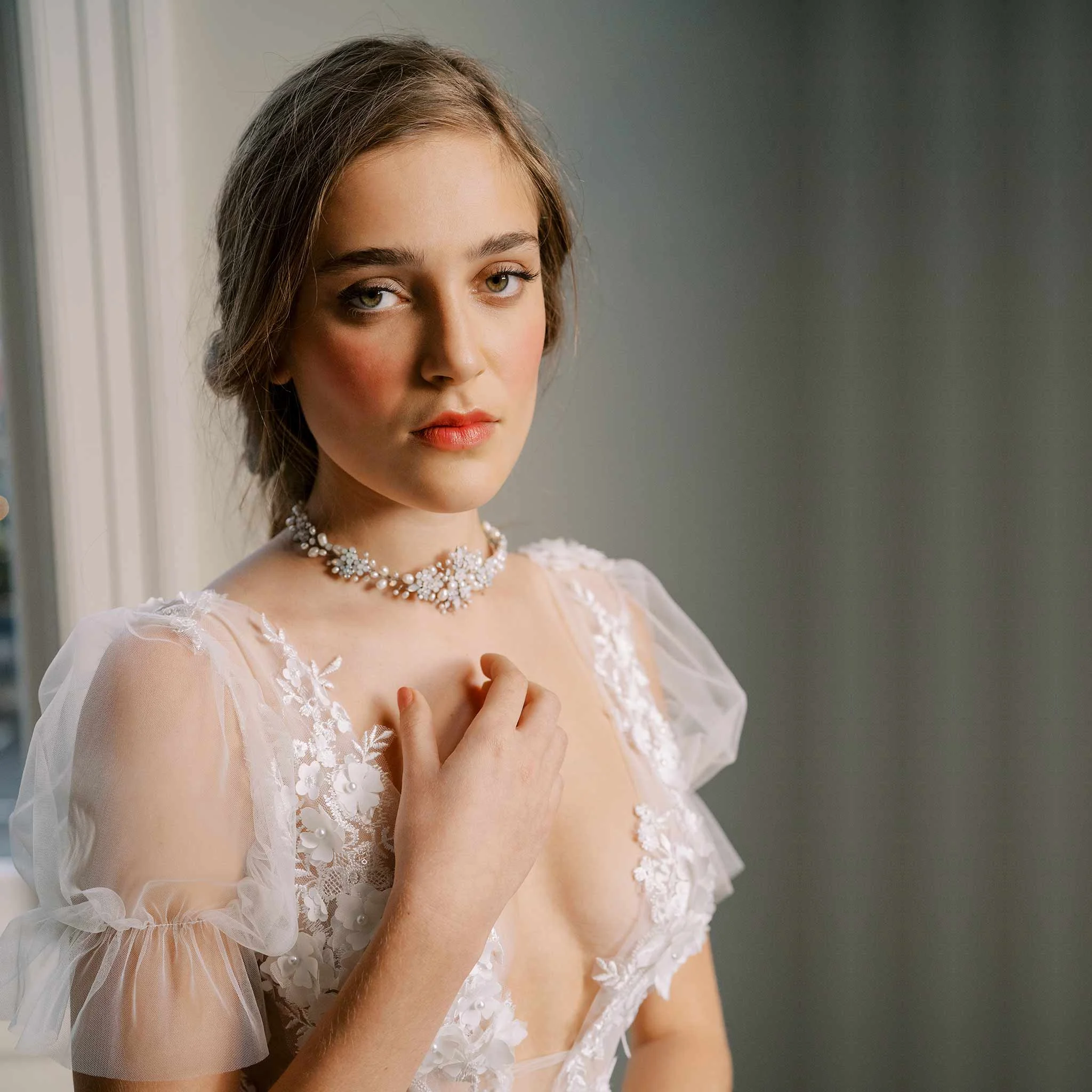 Clustered Pearl And Opal Bridal Choker Necklace - Style #2481
