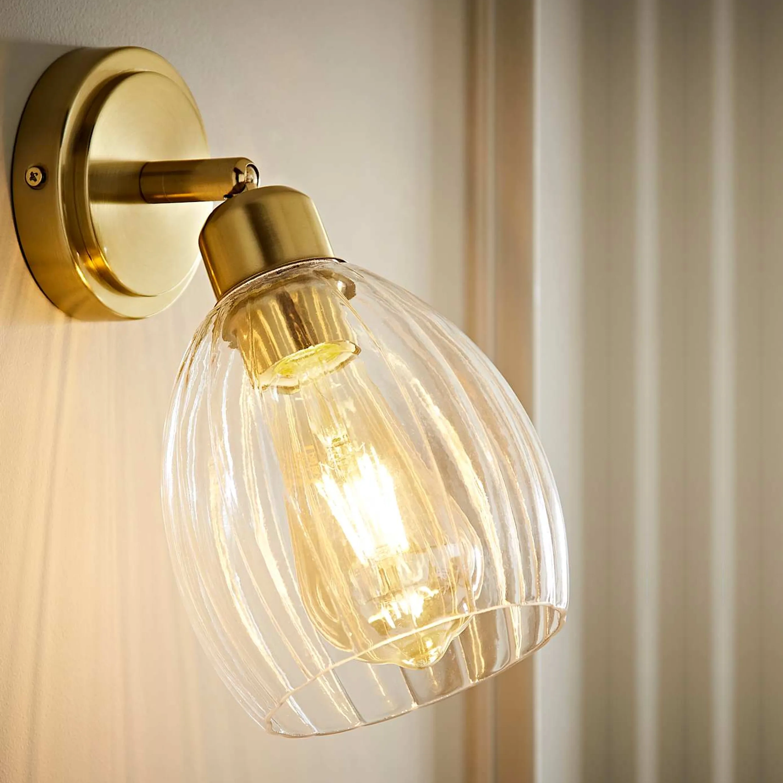 Cheltenham Ribbed Glass Dome Adjustable Spotlight Wall Light