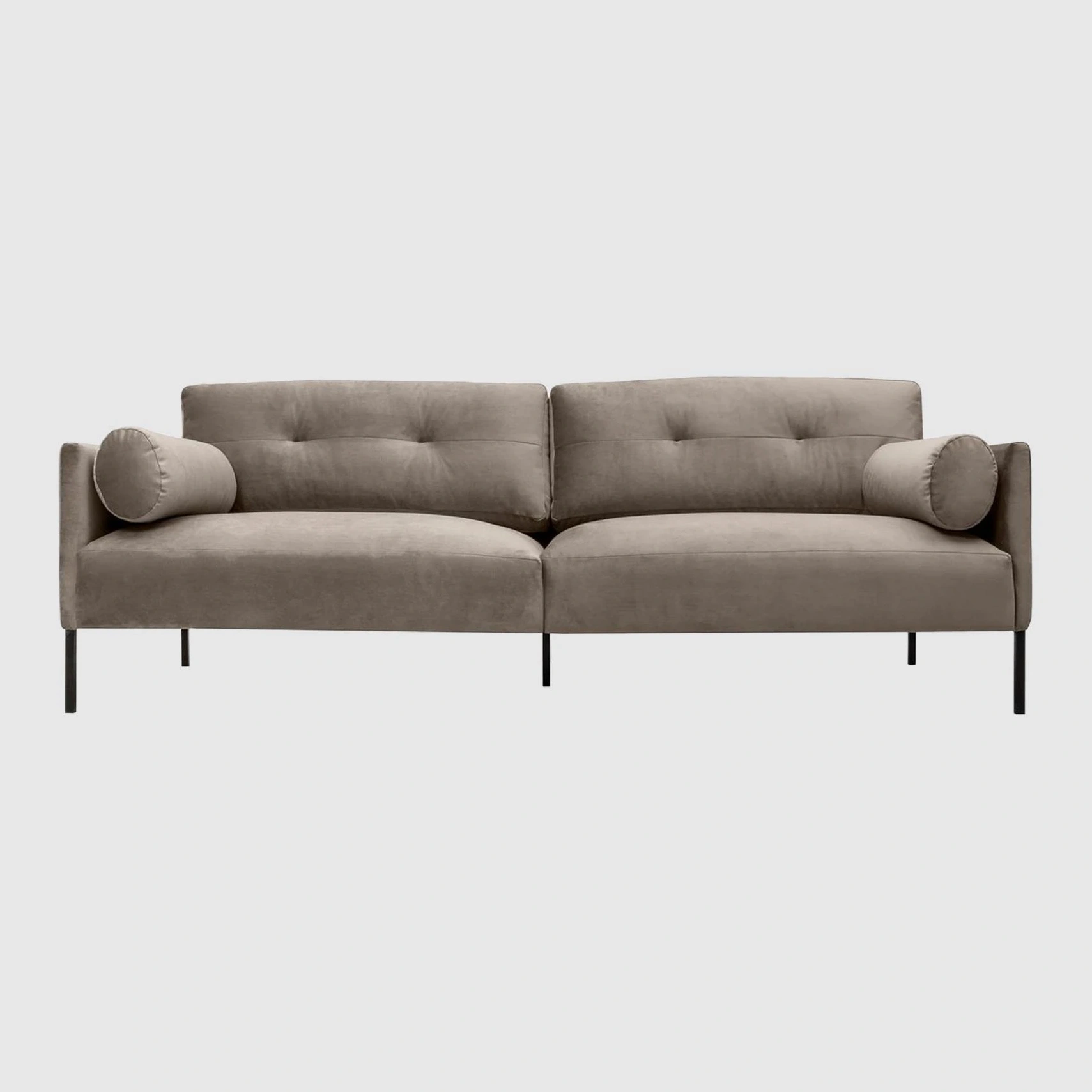 Supris 84" Fossil Gray Velvet Sofa With Black Metal Legs