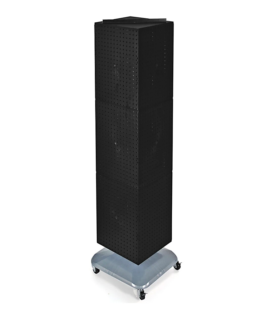 Azar Displays 4-sided Revolving Pegboard Tower Floor Display With Wheels, 68" X 18", Black