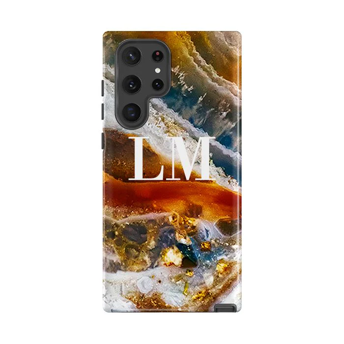 Personalised Colored Stone Marble Initials Samsung Galaxy S24 Case