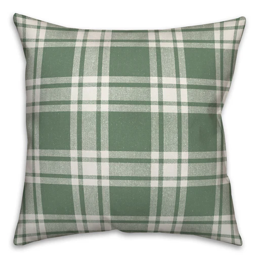 Distress Plaid Indoor / Outdoor Throw Pillow - Green/18x18