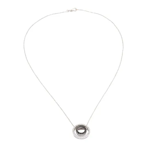 14k (585) White Gold Natural Black & White Diamond Pendant With Chain