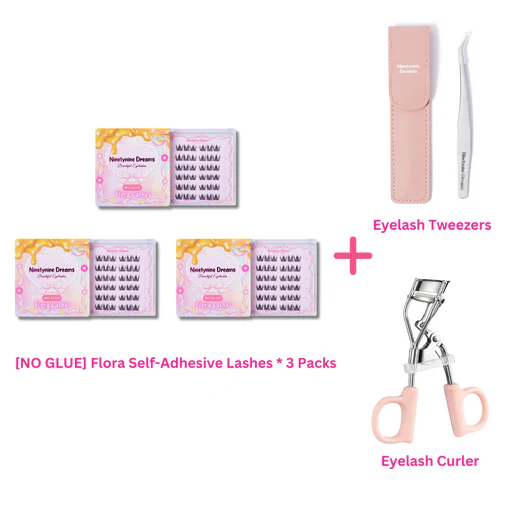 [no Glue] Flora Lashes - 3 Packs + Tweezers + Eyelash Curler