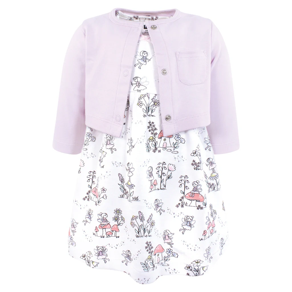 Hudson Baby Cotton Dress And Cardigan Set Garden Fairies