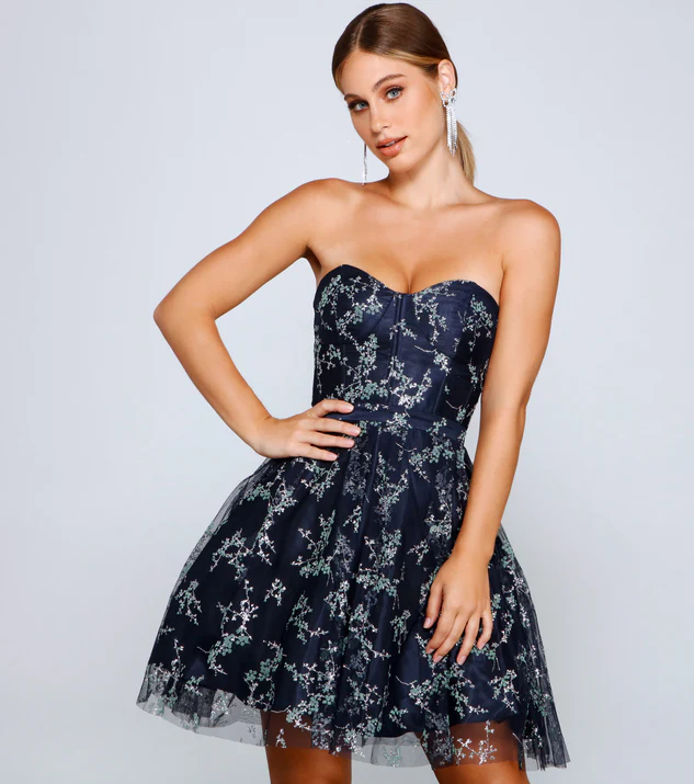 Zariah Formal Floral Glitter Party Dress