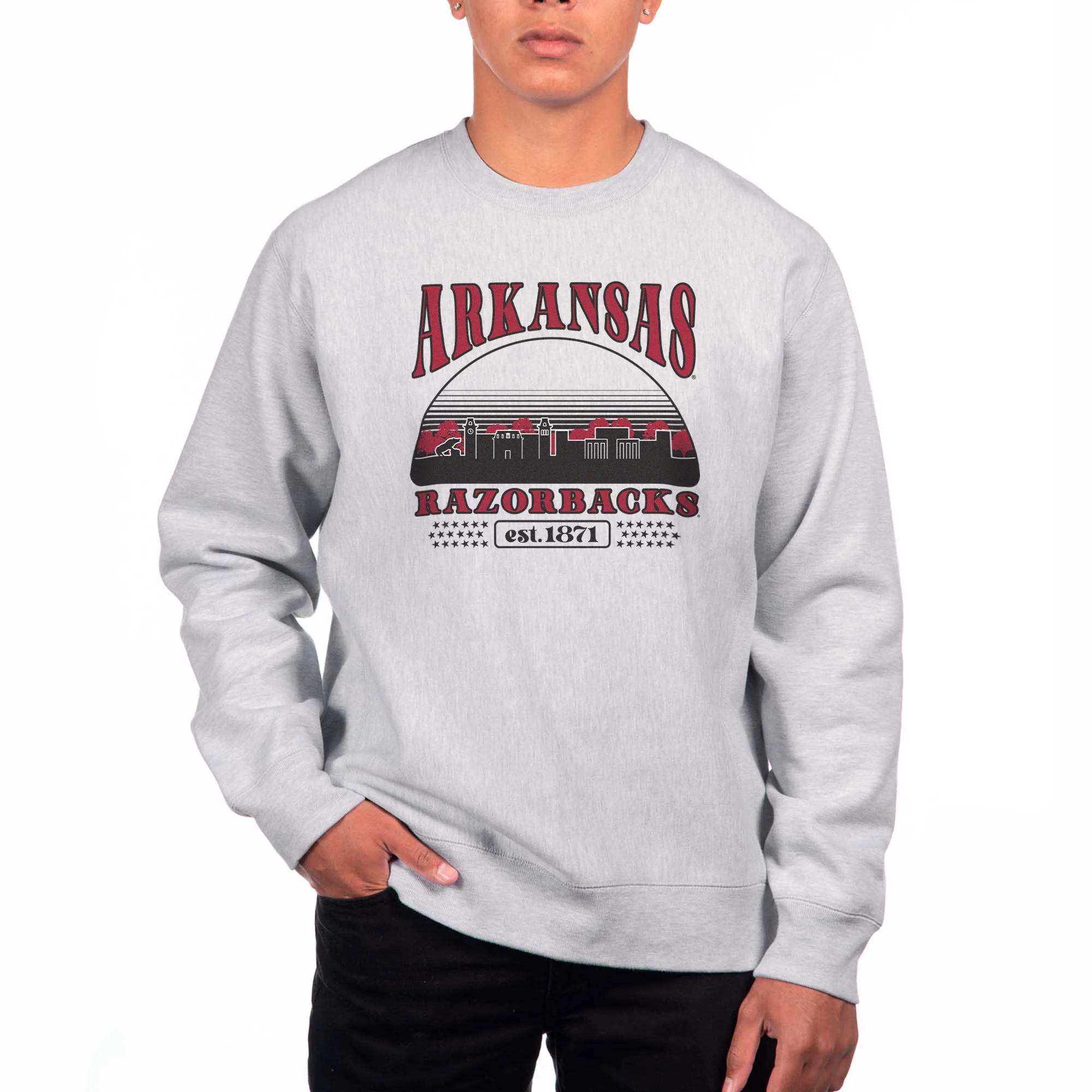 Uscape University Of Arkansas Stars Heavyweight Crewneck, Grey Heather - M