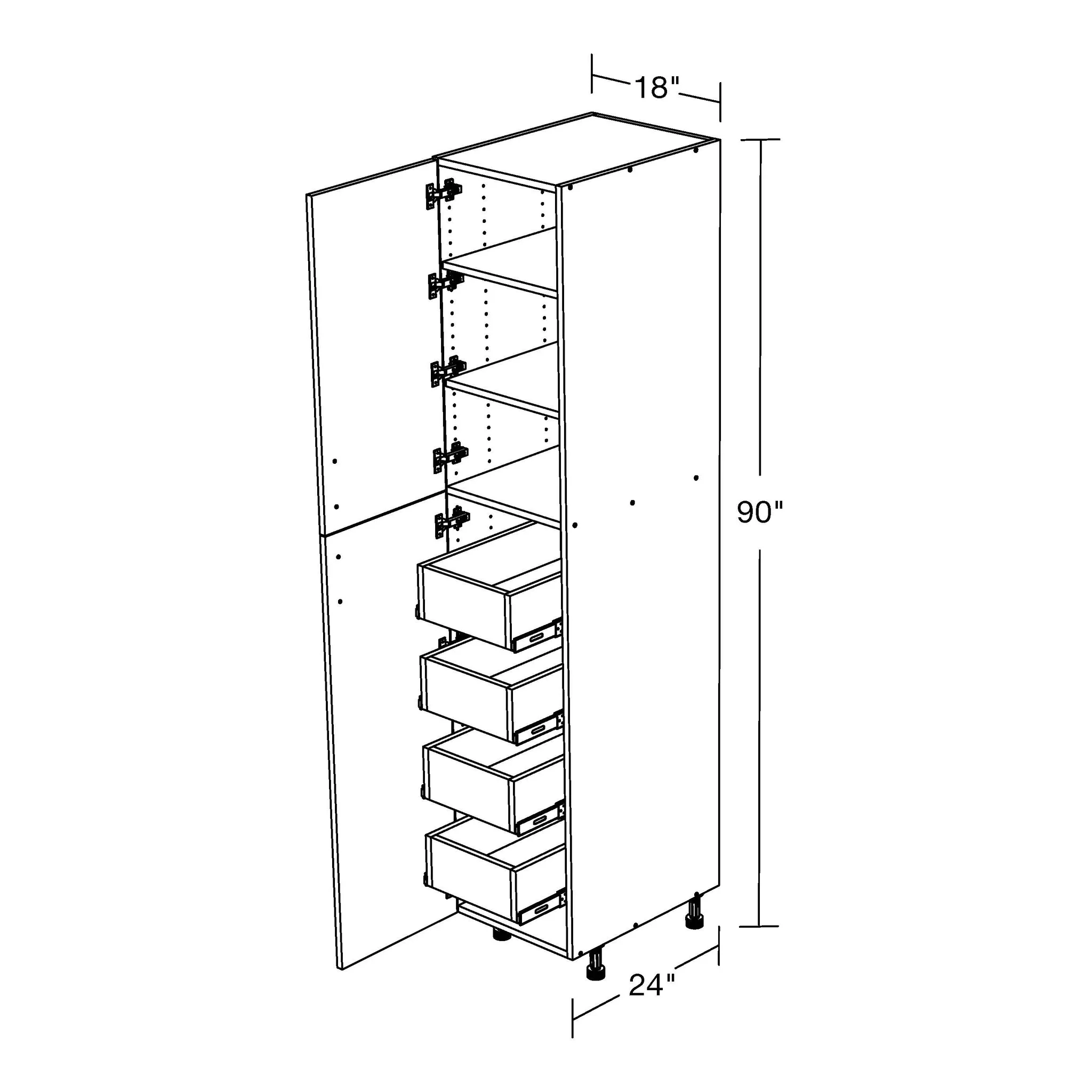 U1890l-4t-shk 90" High Utility Cabinet With 2 Adjustable Shelves And 4 Roll-out Trays