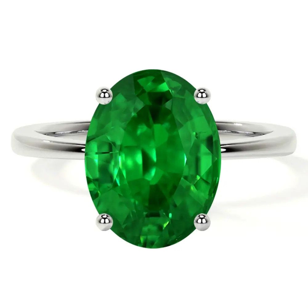 Lab Grown Oval Cut Emerald Solitaire Ring