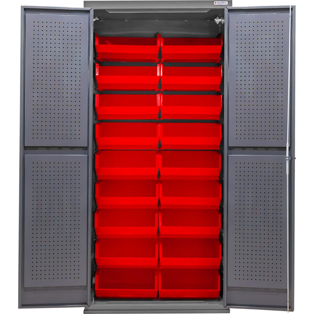 Global Industrial E-locking Configurable Pegboard Cabinet 36"w X 24"d X 78"h 18 Red Bins