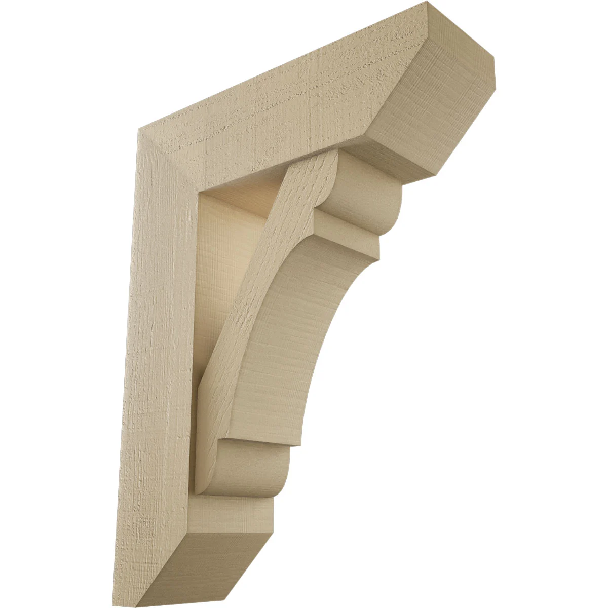 Timberthane Faux Wood Bracket W/ Offset Brace, Olympic Style, Slat Ends, 7 1/2"w X 24"d X 32"h, Primed Tan