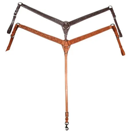 Tahoe Tack Usa Leather Hand Tooled Leaf Tooled Western Breast Collar - London Tan