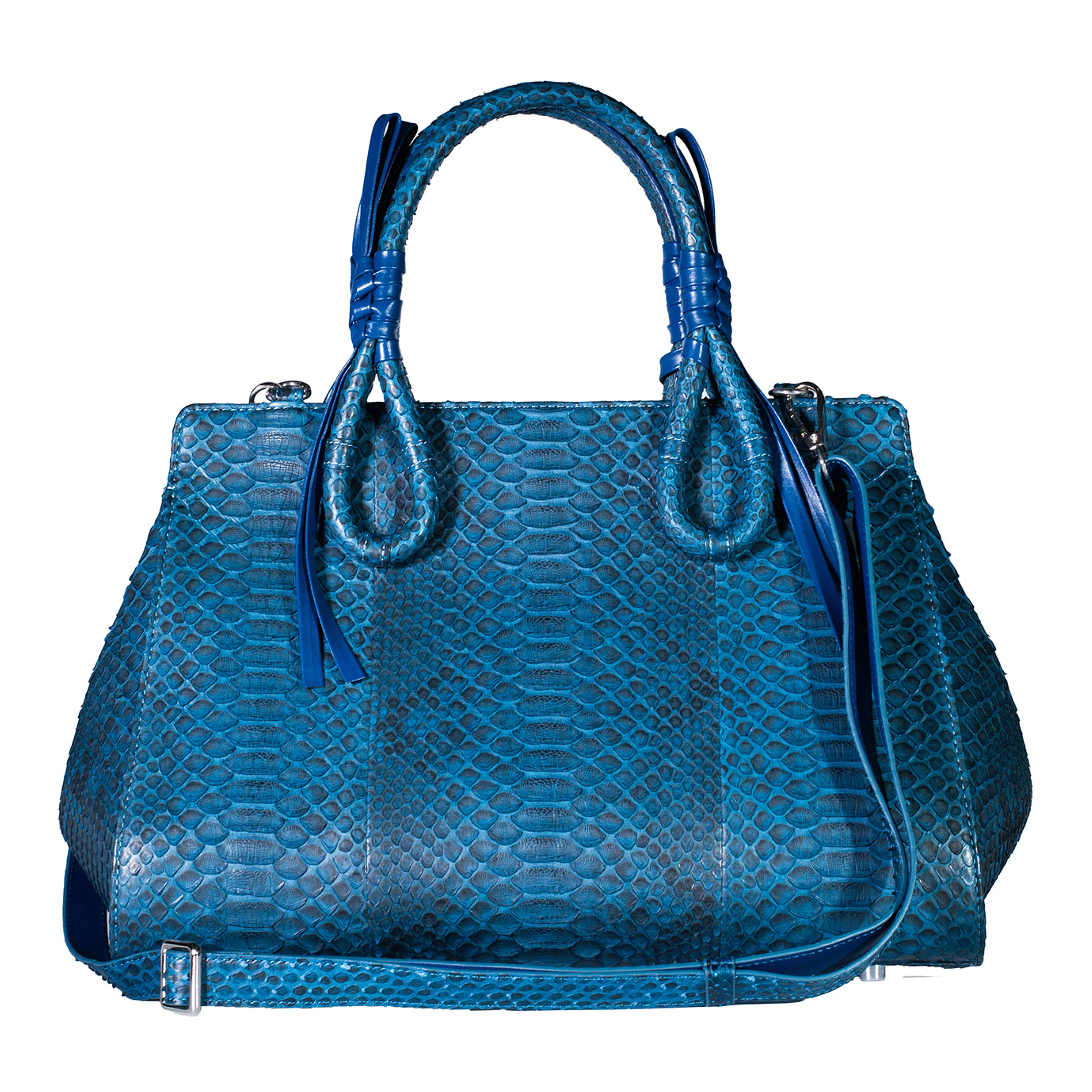 Grand Pelle Blue Genuine Python Leather Tote Bag