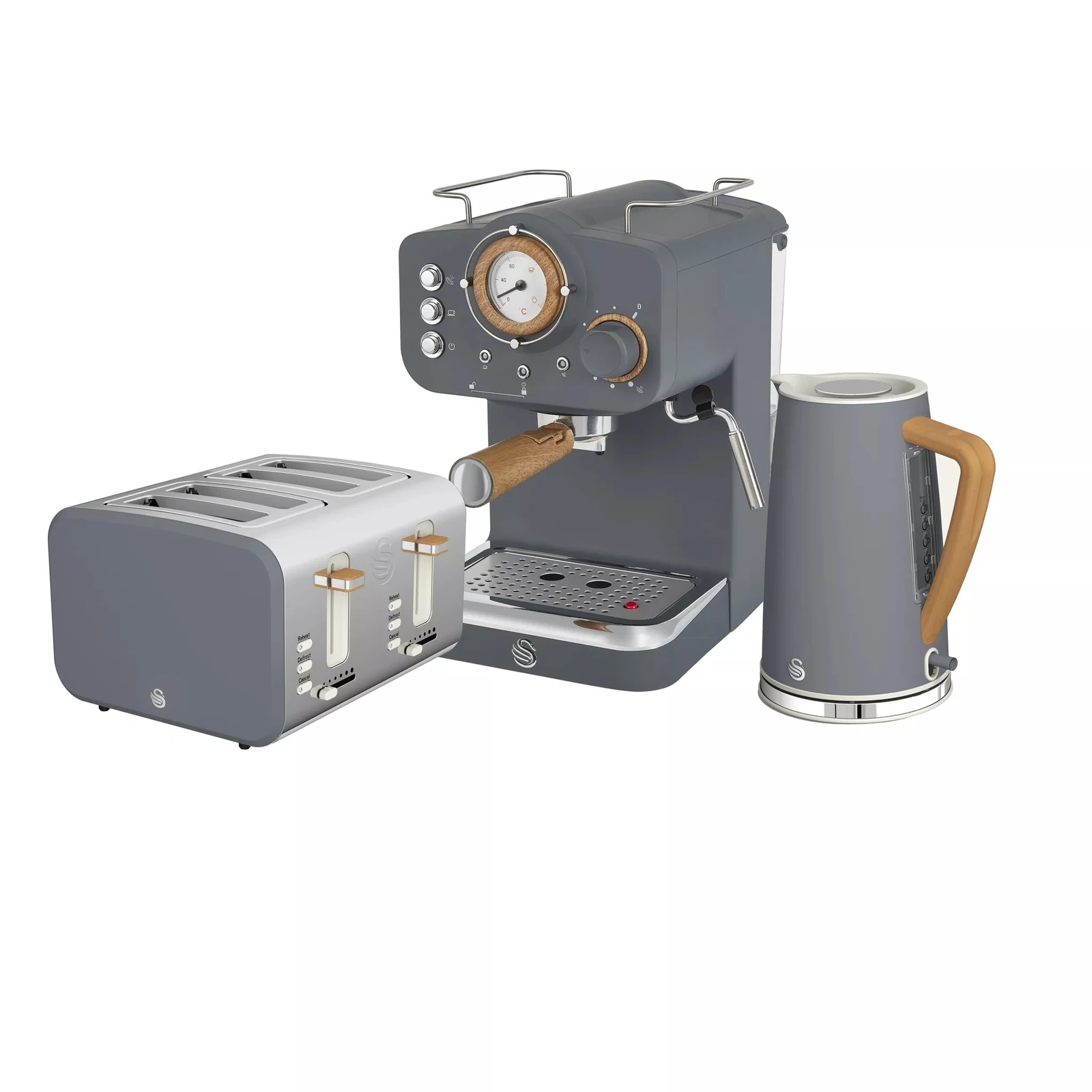 Nordic 4 Slice Toaster, Cordless Kettle And Coffee Machine Bundle In Grey