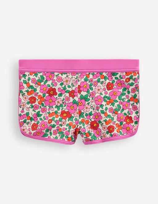Gemusterte Badeshorts Rosa Apfelblüte Blumenmuster