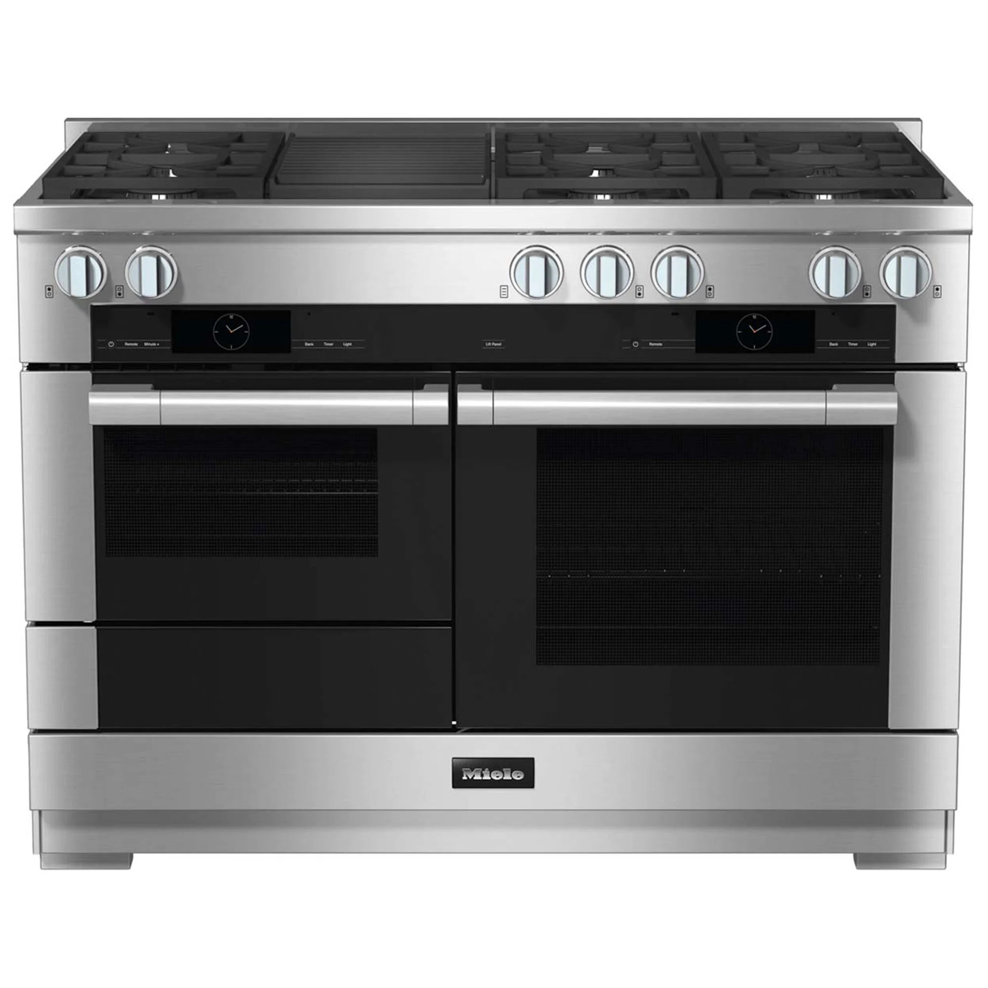 Miele 48 In. 4.7 Cu. Ft. Smart True European Convection Double Oven Dual Fuel Range With 6 Sealed Burners & Grill - Clean Steel