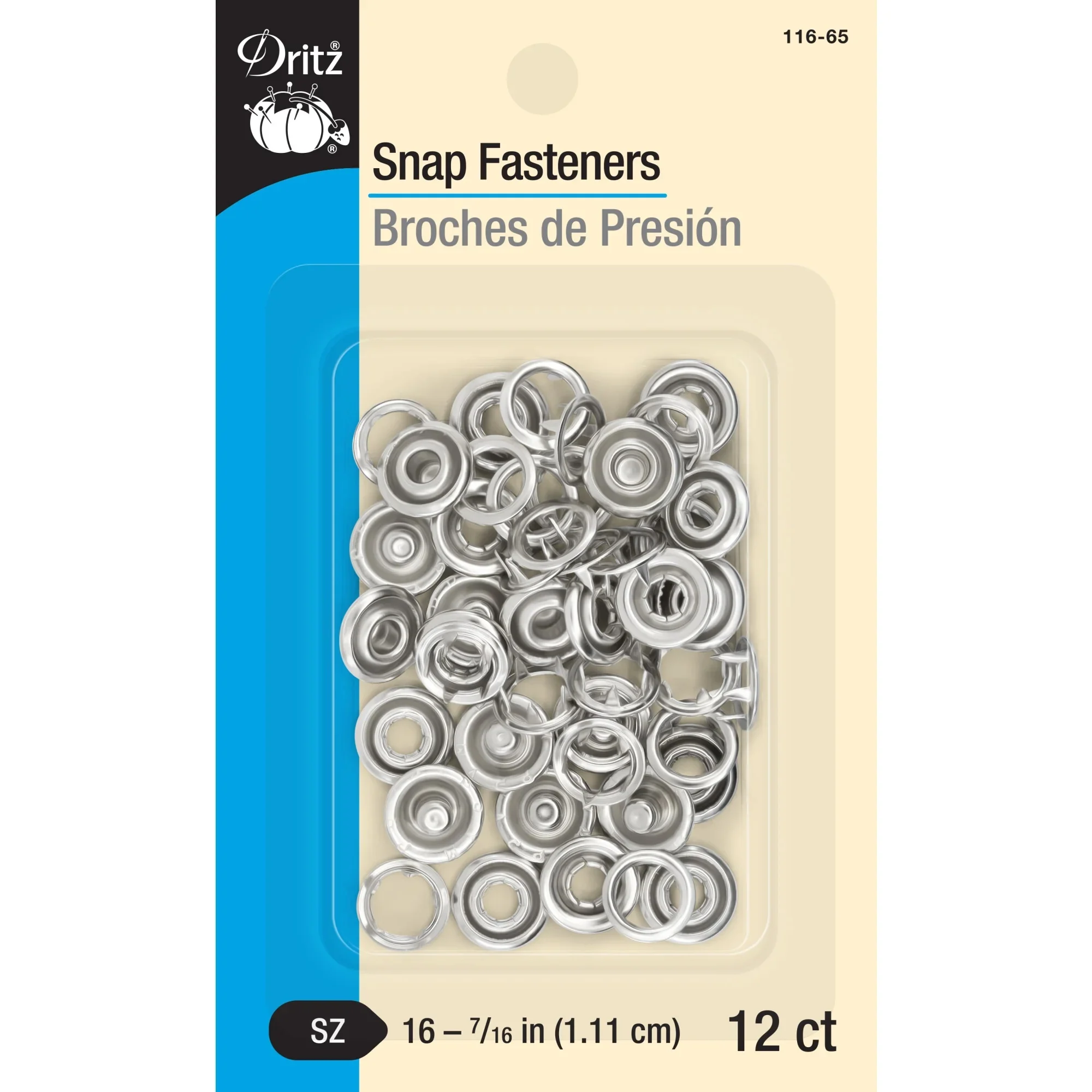7/16" Snap Fasteners, 12 Sets, Nickel