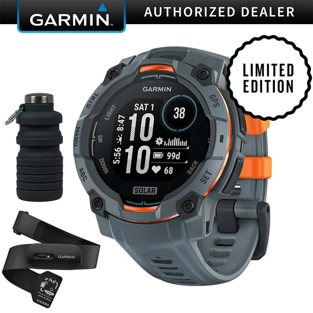 Garmin Instinct 3 45mm Outdoor Gps Smartwatch, Solar, Twilight W/ Hrm 200 (m-xl) Bundle