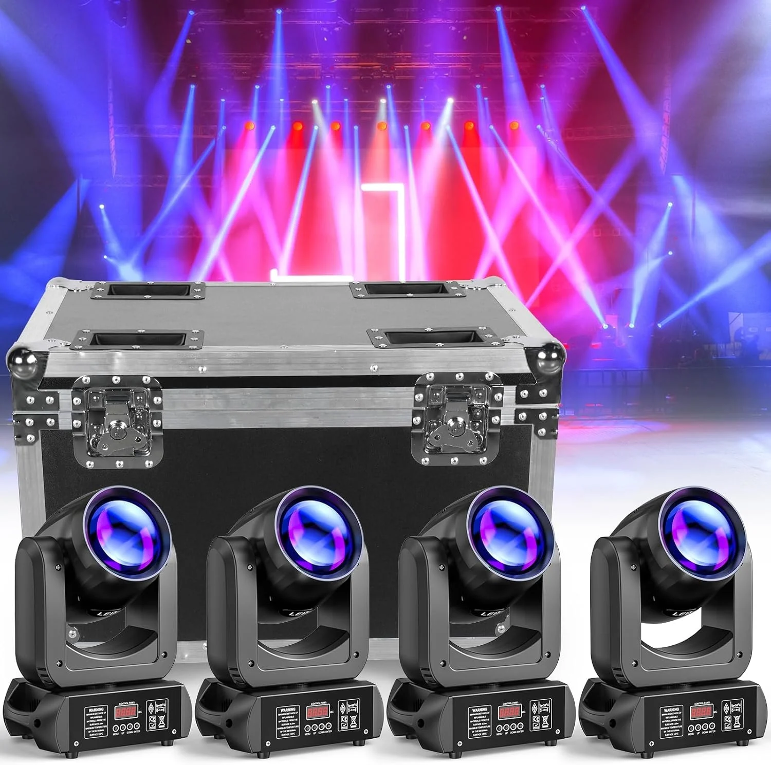 150w Led Rgbw Beam Moving Head Light - E19 - 4pcs+flight Case/uk Plug