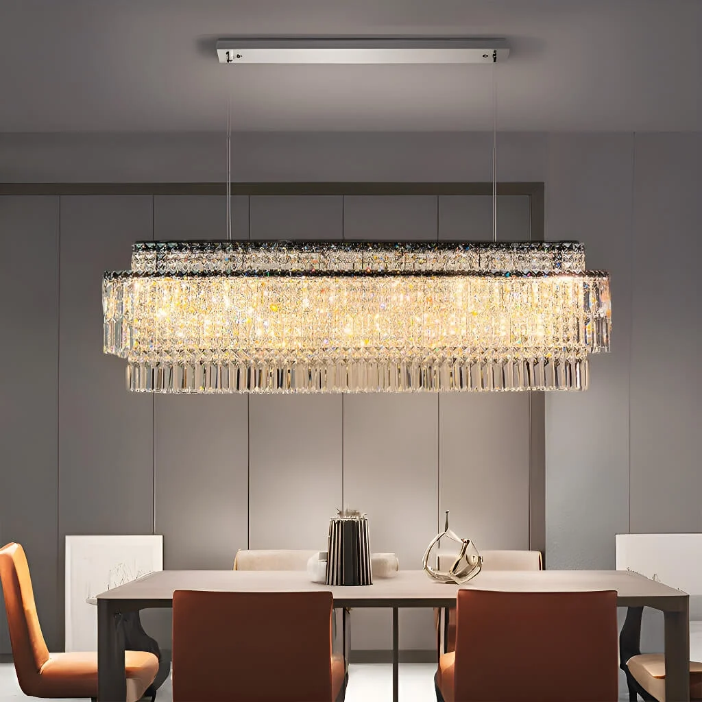 Modern Crystal Rectangle Raindrop Linear Chandeliers For Dining Room - W 59"x D 11" X H15"