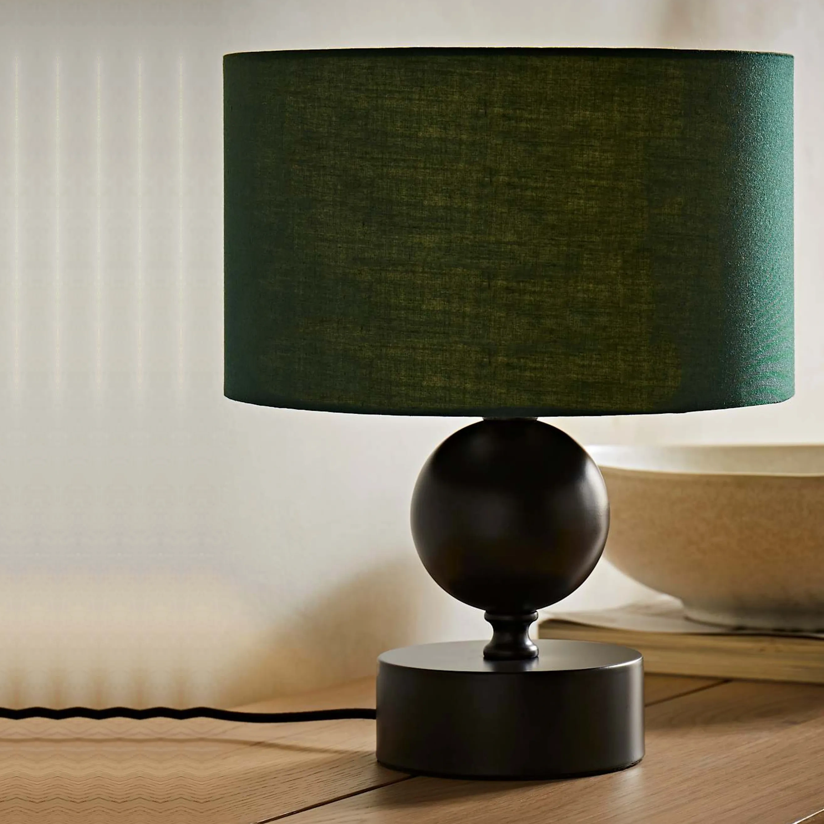 Anthony Candlestick Table Lamp With Fabric Drum Lamp Shade And Bulb