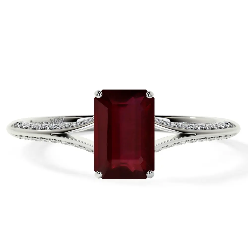 Natural Ruby Emerald Cut Dainty Ring With Splity Shank (1.28cttw) Aa Quality