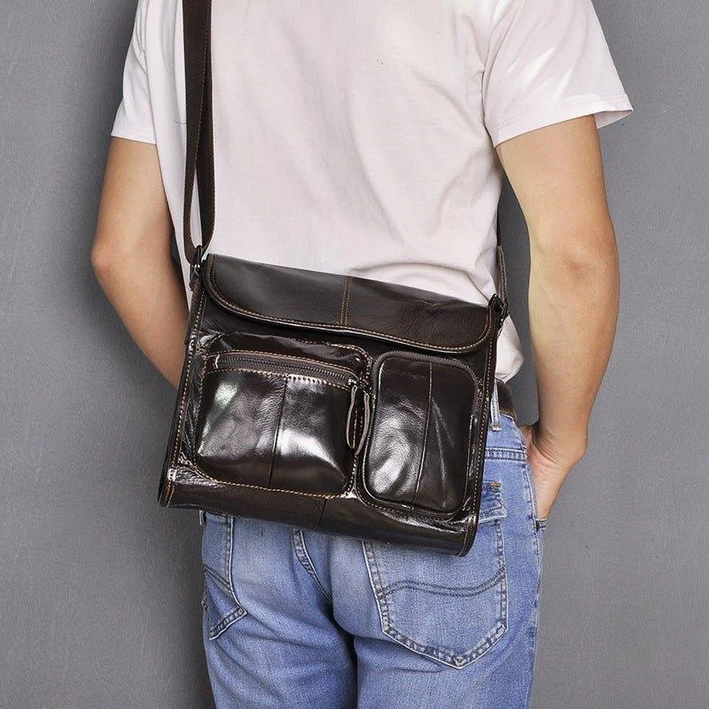 Woosir Leather Messenger Shoulder Bag For Men - Dark Brown