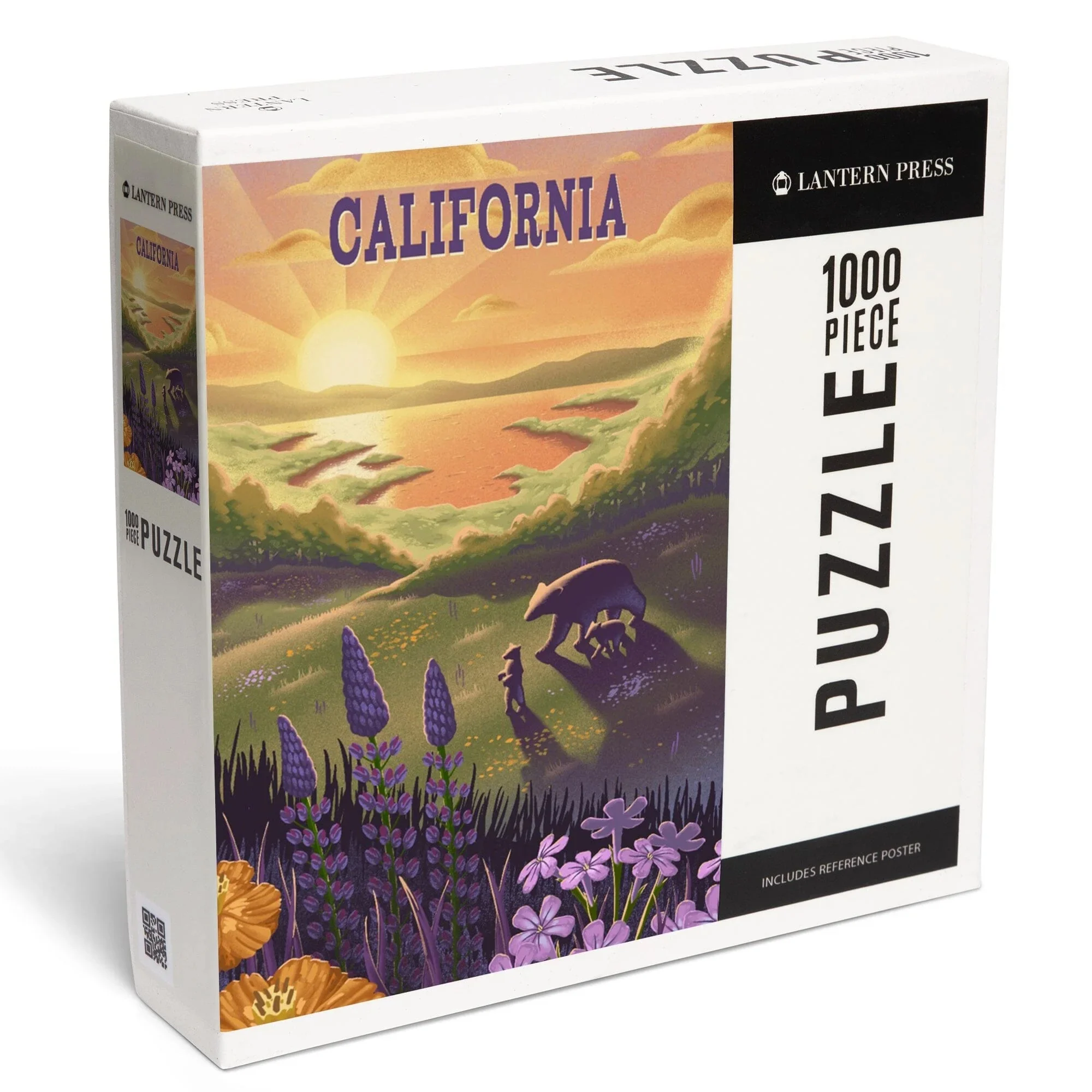 California, Lithograph, Bear And Spring Flowers, Lake, Jigsaw Puzzle