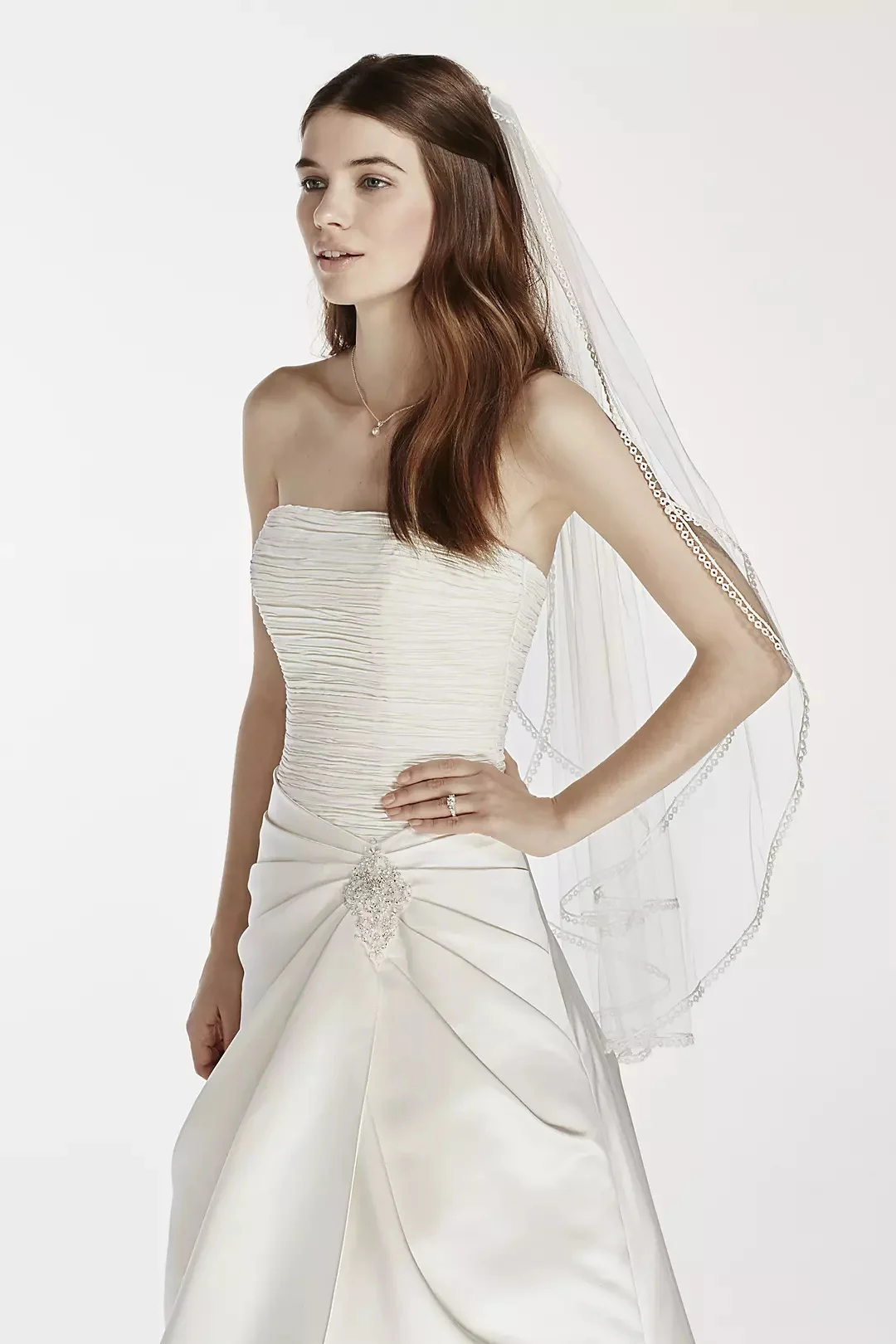 Crochet Double Edge Mid Length Veil - White