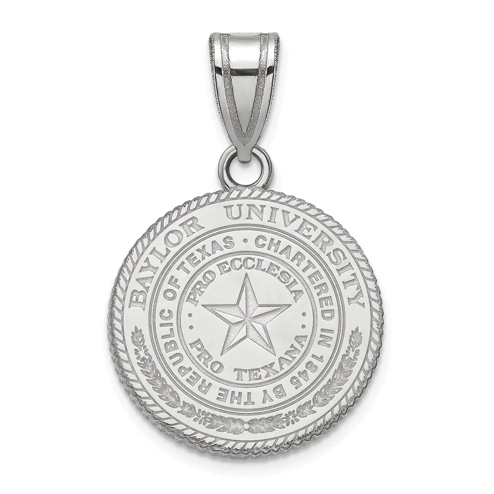 Sterling Silver Rhodium Plated Logoart Baylor University Medium Crest Pendant